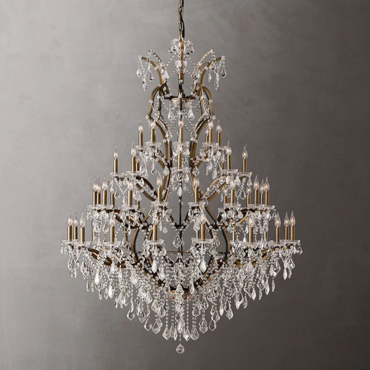 19th C. Rococo Iron & Crystal Round Chandelier 60"