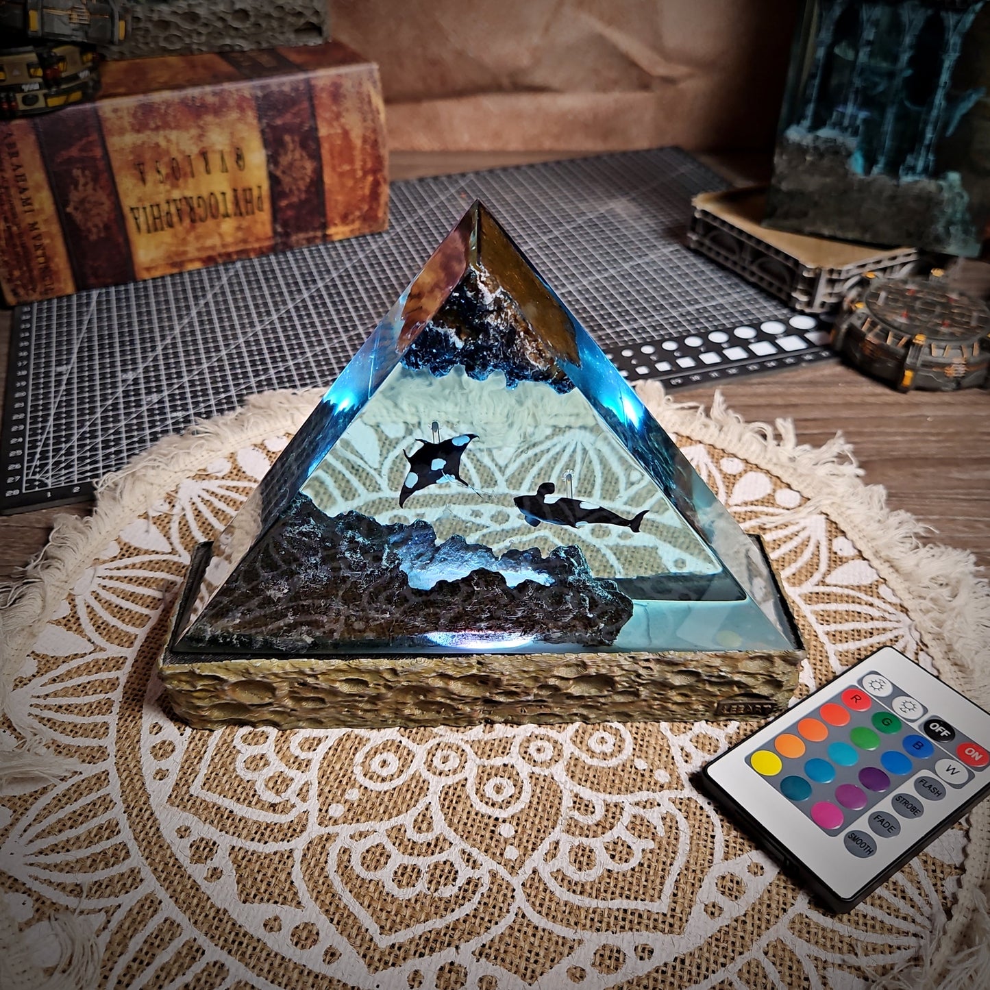 Ocean Whale Triangle Resin Lamp - handmade resin lamp