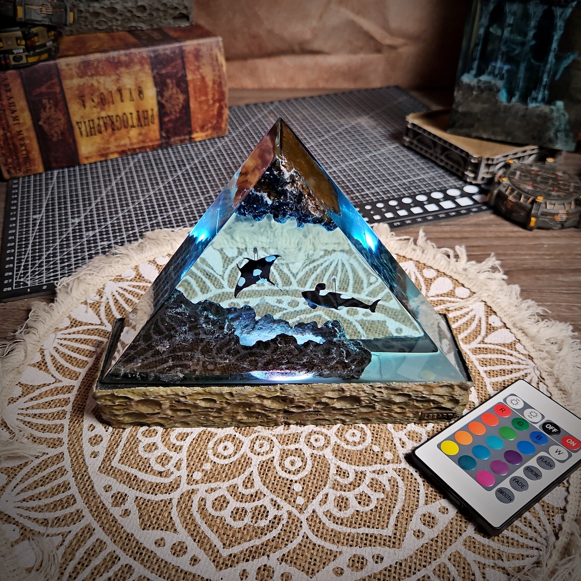 Ocean Whale Triangle Resin Lamp - handmade resin lamp