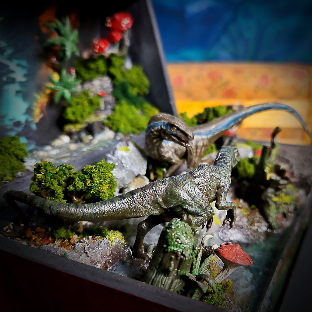 Raptor Diorama Light Box - handmade resin light box