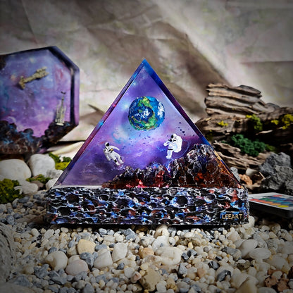 Galaxy Earth Triangle Resin Lamp - handmade resin lamp
