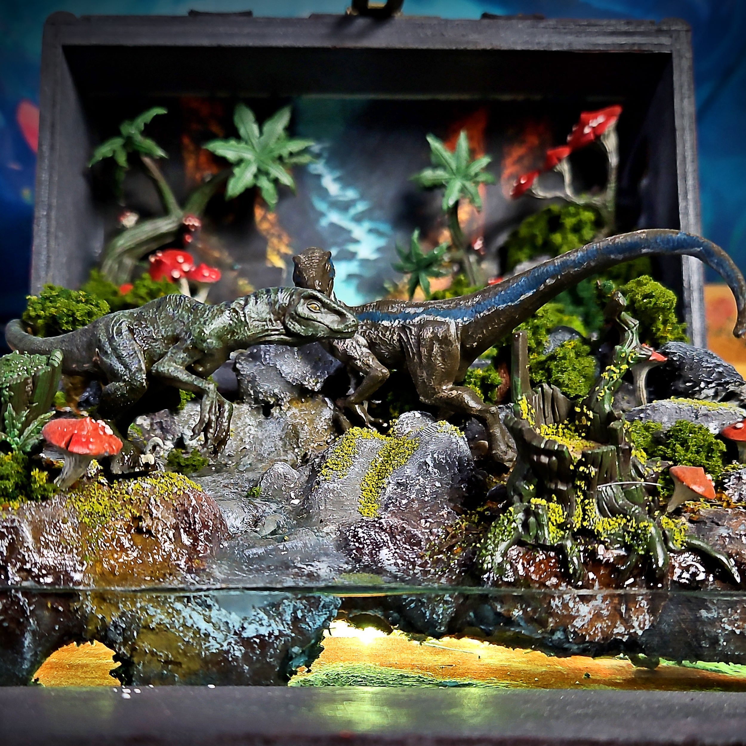 Raptor Diorama Light Box - handmade resin light box