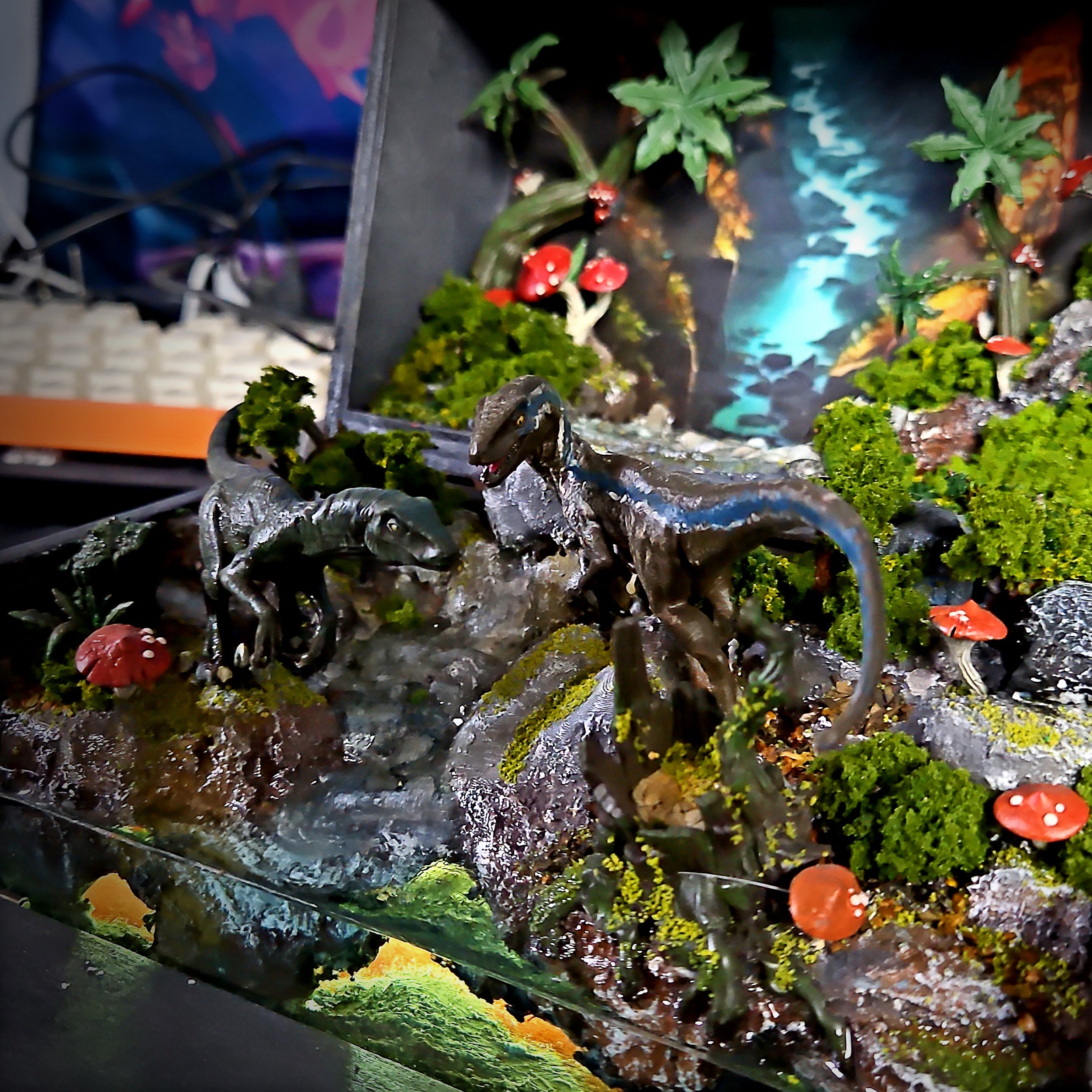 Raptor Diorama Light Box - handmade resin light box