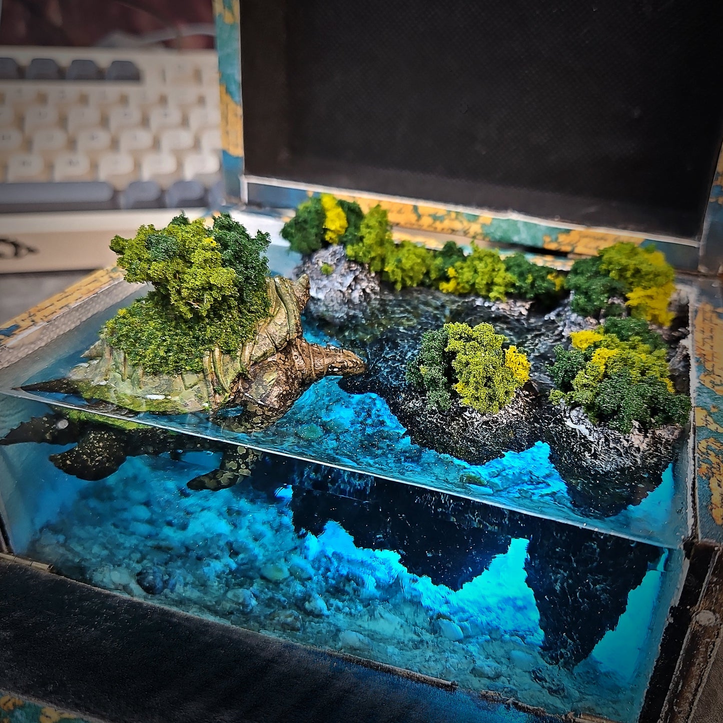 Map Turtle Light Box - handmade resin light box