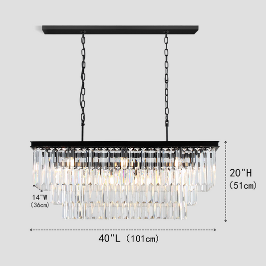 1920s Tedem 3-Tier Crystal Rectangular Chandelier