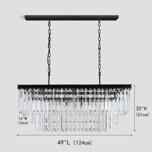 1920s Tedem 3-Tier Crystal Rectangular Chandelier