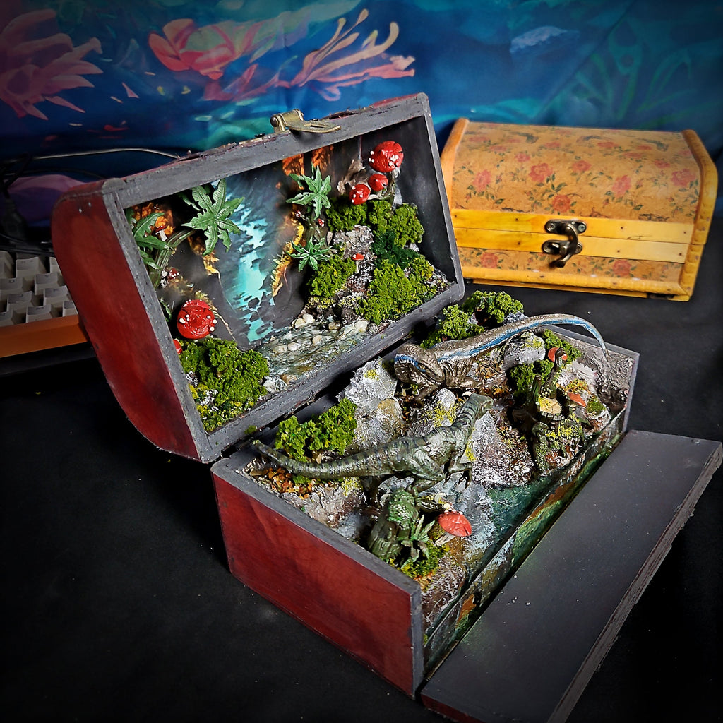Raptor Diorama Light Box - handmade resin light box