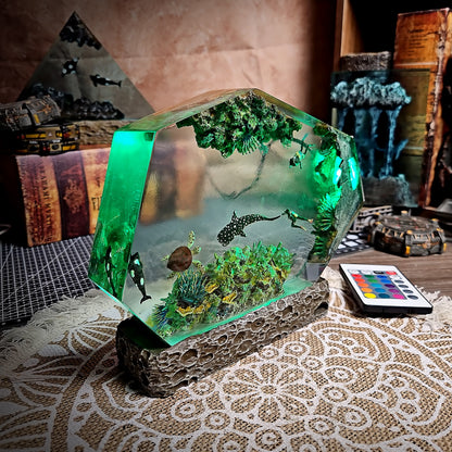 Coral Hexagon Resin Lamp - handmade resin lamp
