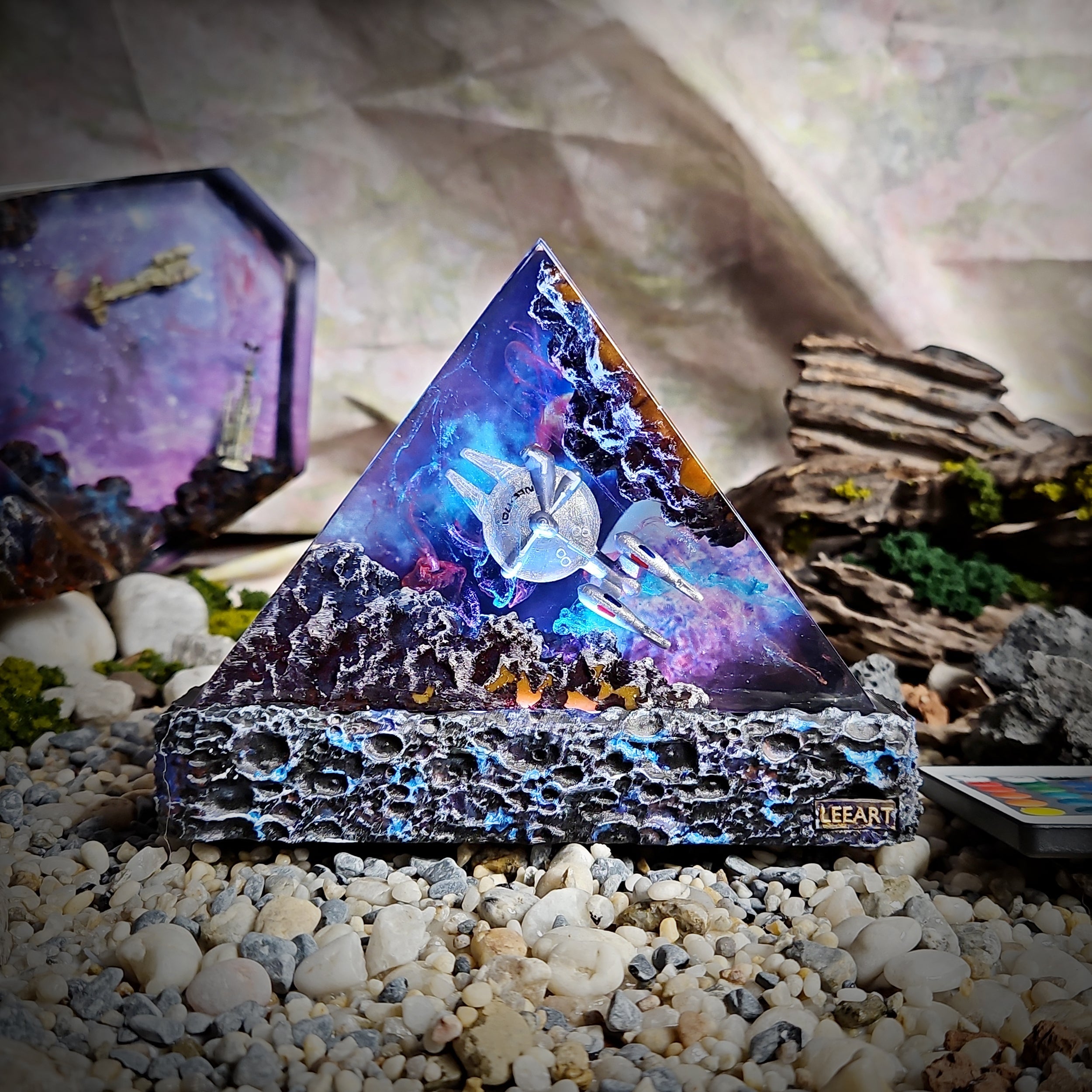 Galaxy StarTrek Triangle Resin Lamp - handmade resin lamp