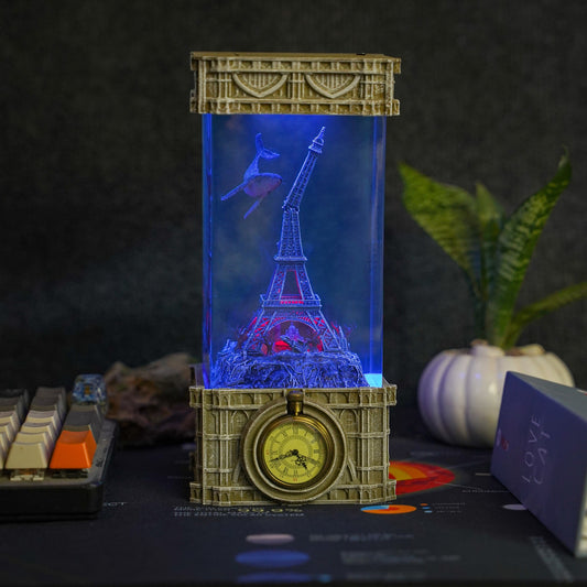 Eiffel Tower Clock Resin Lamp - handmade resin lamp