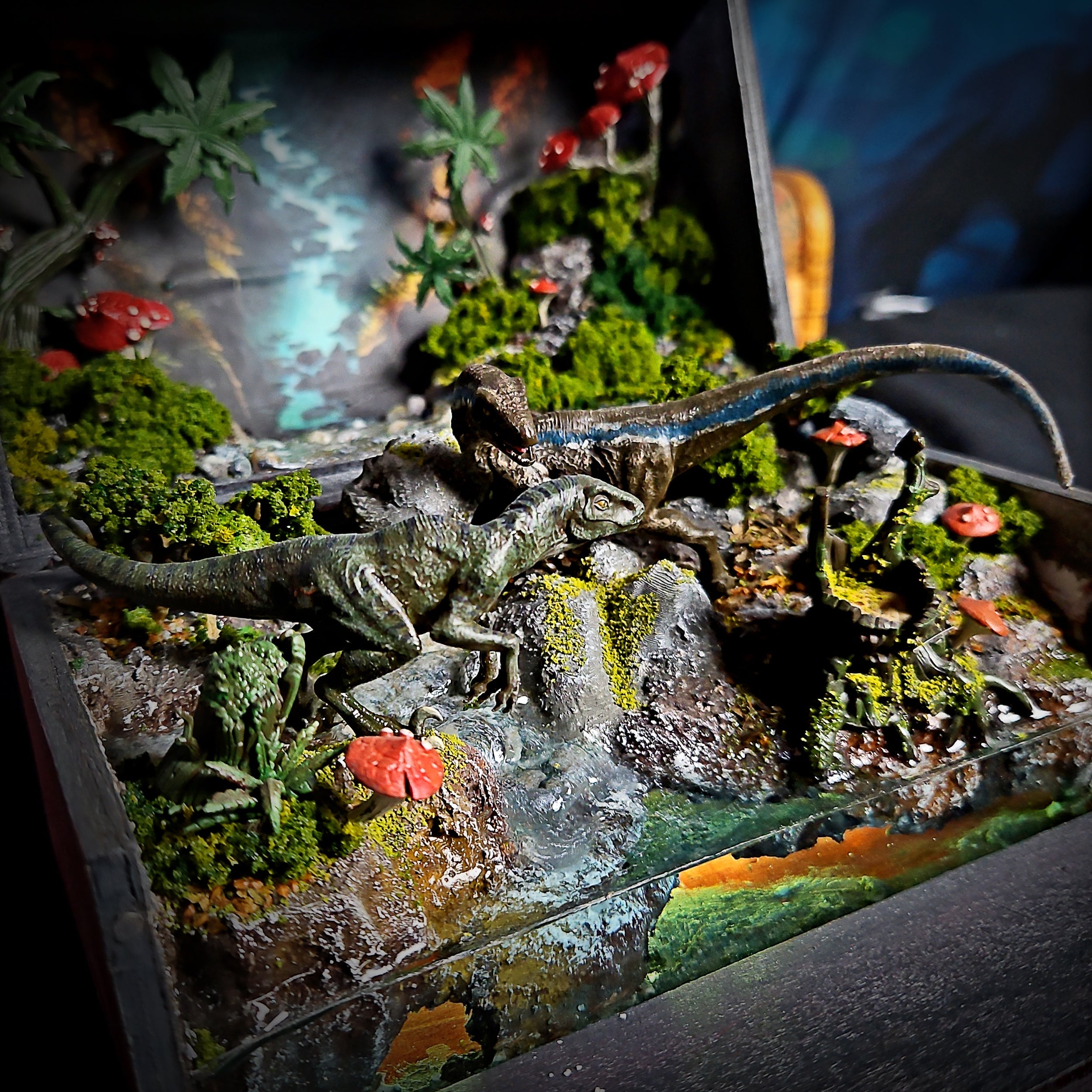 Raptor Diorama Light Box - handmade resin light box