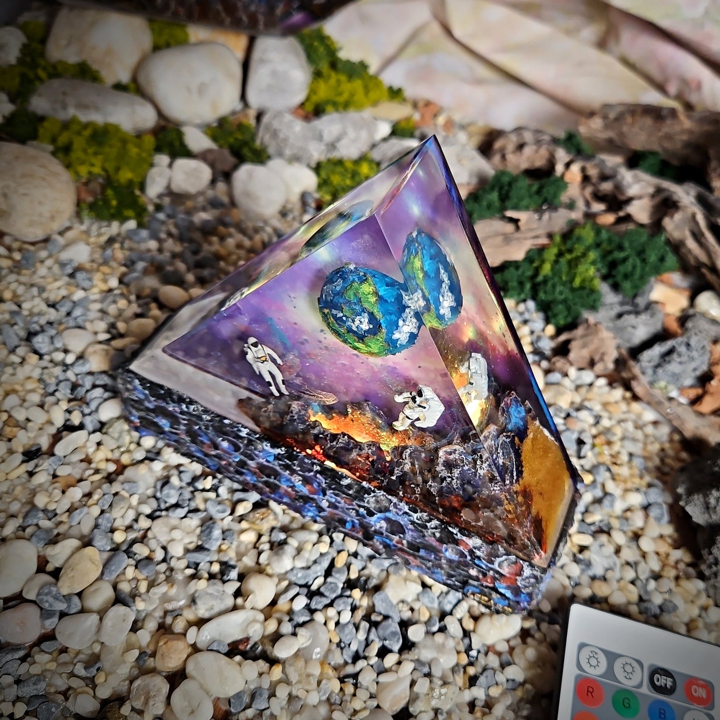Galaxy Earth Triangle Resin Lamp - handmade resin lamp