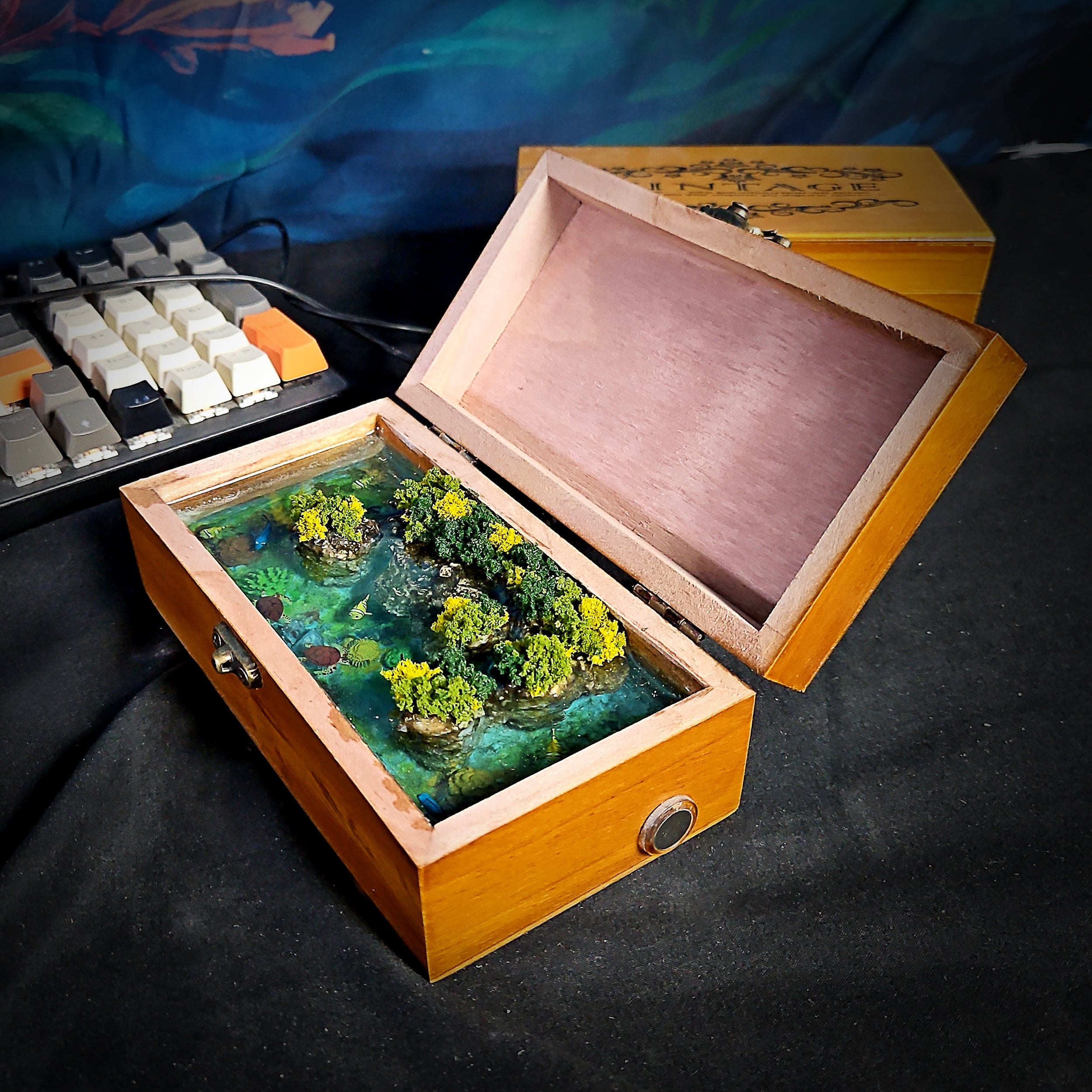 Vintage Coral Light Box - handmade resin light box