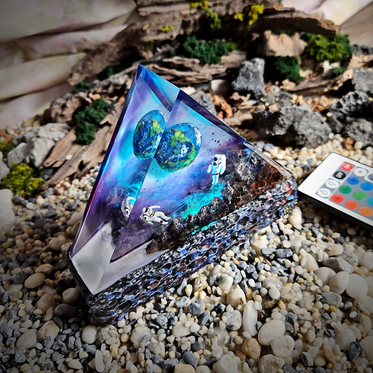 Galaxy Earth Triangle Resin Lamp - handmade resin lamp