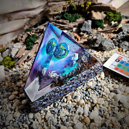 Galaxy Earth Triangle Resin Lamp - handmade resin lamp