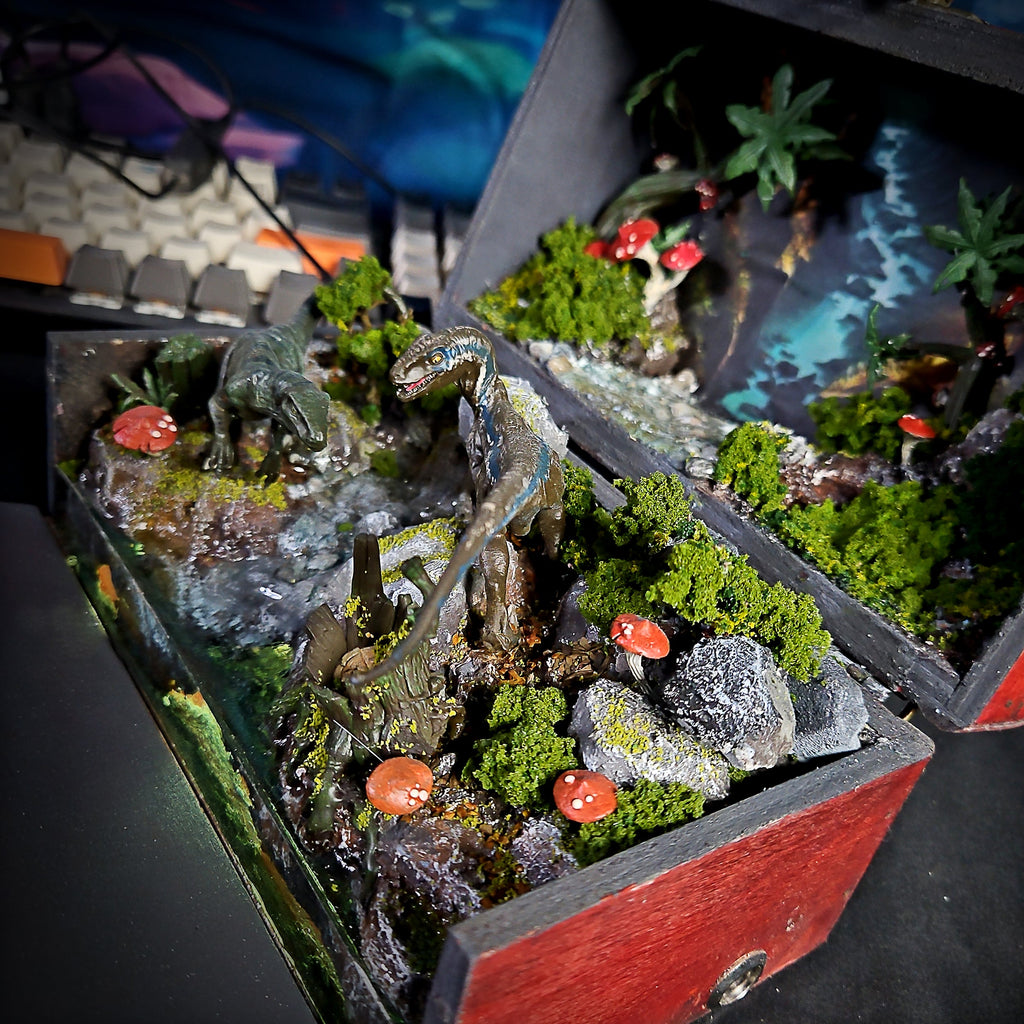 Raptor Diorama Light Box - handmade resin light box