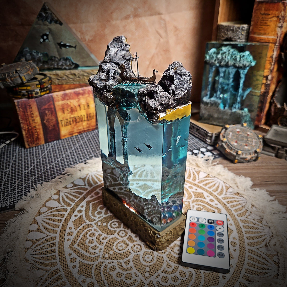 Ocean Viking Rectangle Resin Lamp - handmade resin lamp