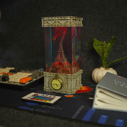 Eiffel Tower Clock Resin Lamp - handmade resin lamp