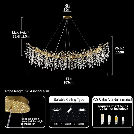 Ice Eye Modern Crystal Tree Branch Linear Chandelier for All Rooms 55" 72"