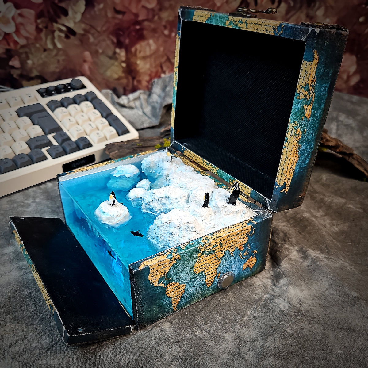 Penguin Iceberg Light Box - handmade resin light box