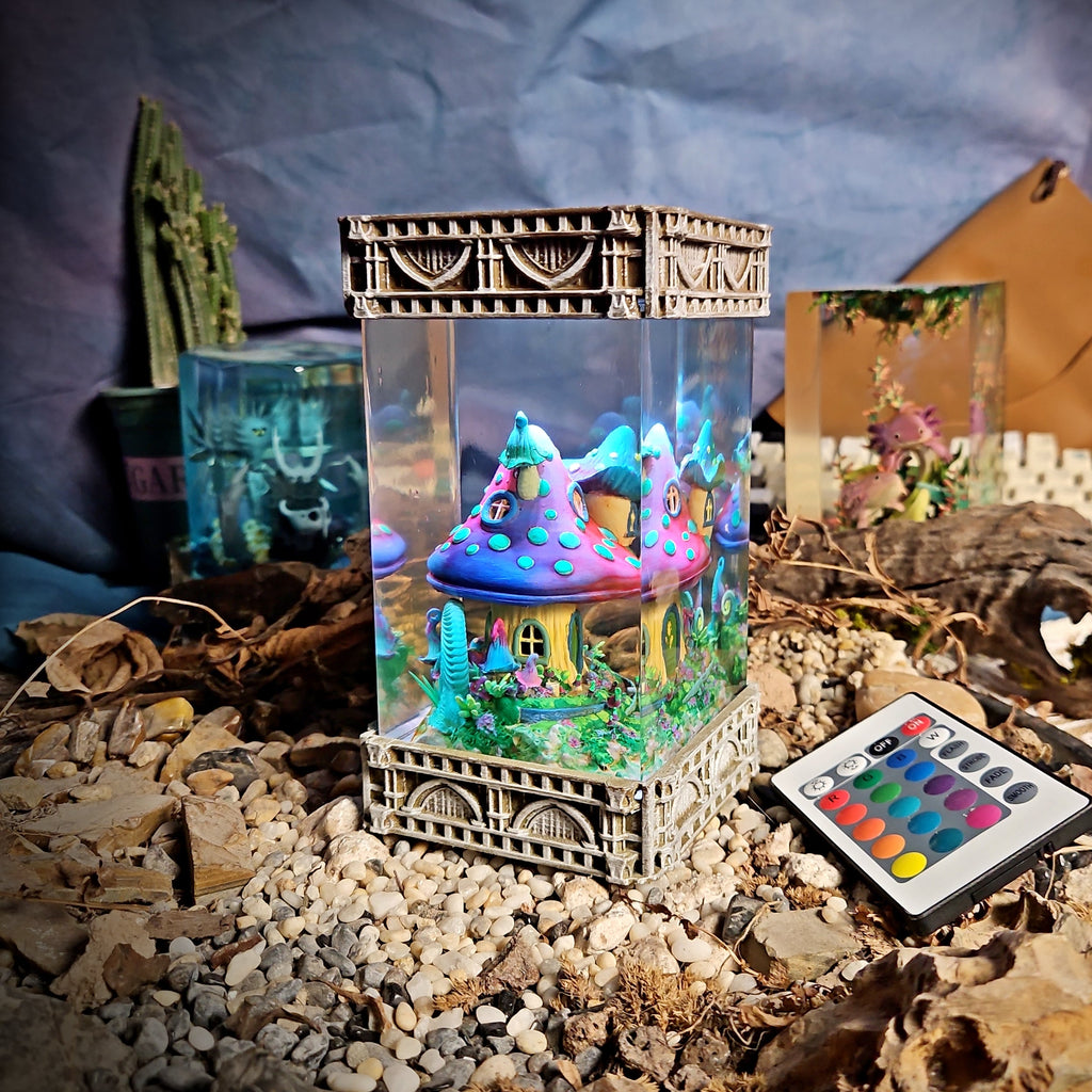 Mushroom House Resin Lamp - handmade resin lamp