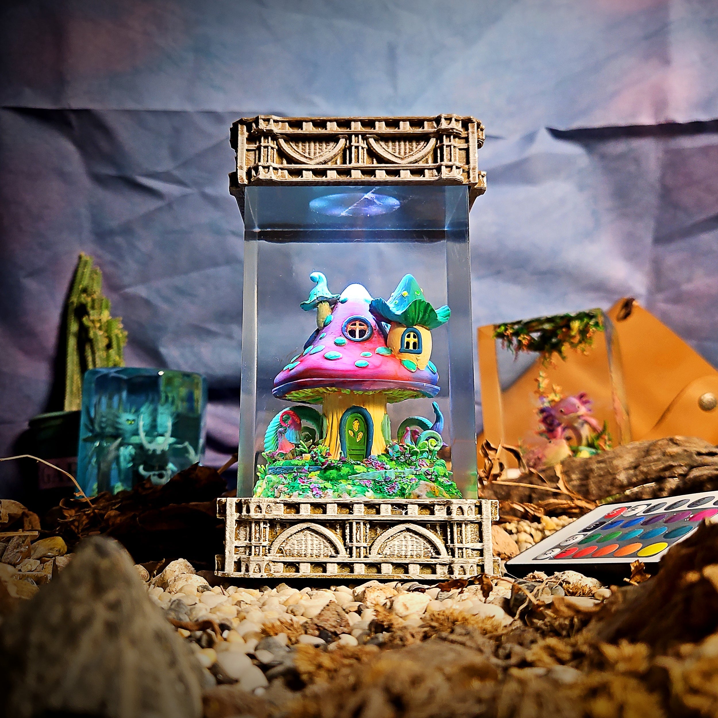Mushroom House Resin Lamp - handmade resin lamp