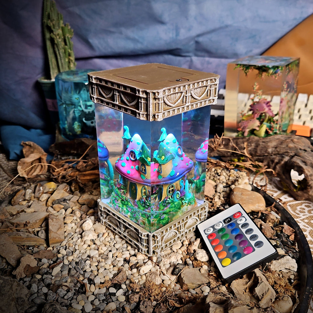 Mushroom House Resin Lamp - handmade resin lamp