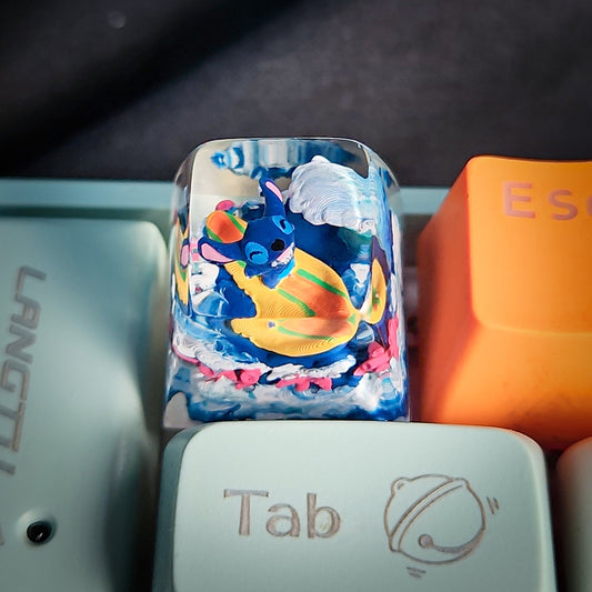 Stitch Surfing Keycap - handmade resin keycap