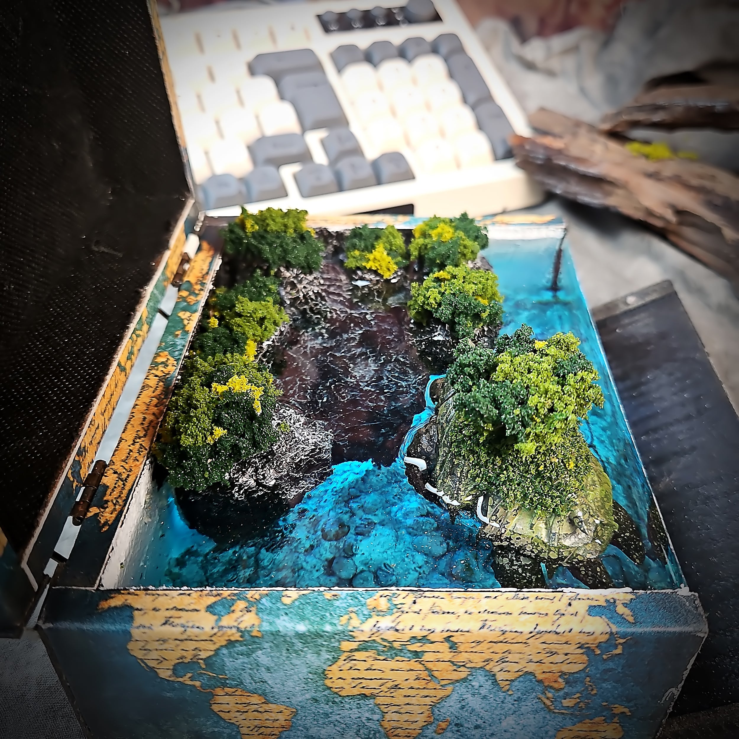 Map Turtle Light Box - handmade resin light box