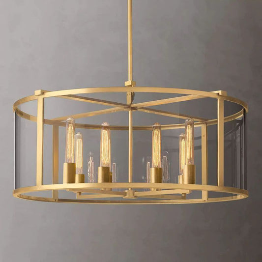 Beckman Glass Lantern Modern Round Chandelier 33"