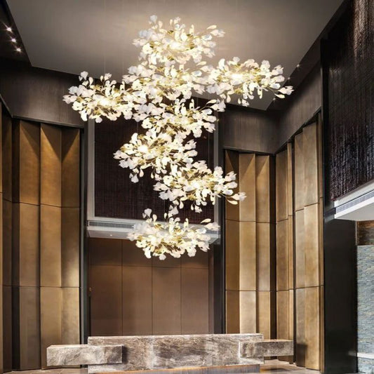 Ceramic Ginkgo Cascading C (Alternating) Branch Chandelier