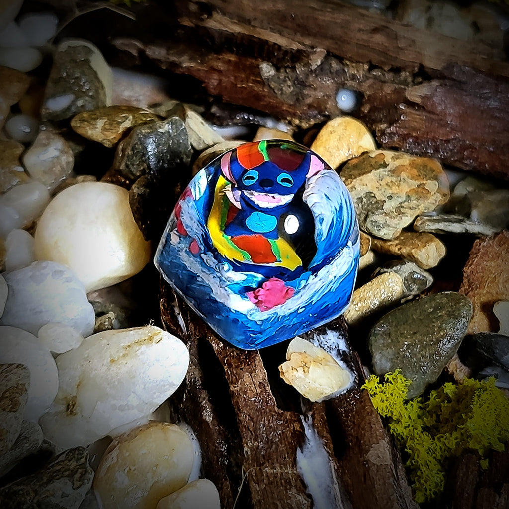 Stitch Surfing Dom Keycap - handmade resin keycap