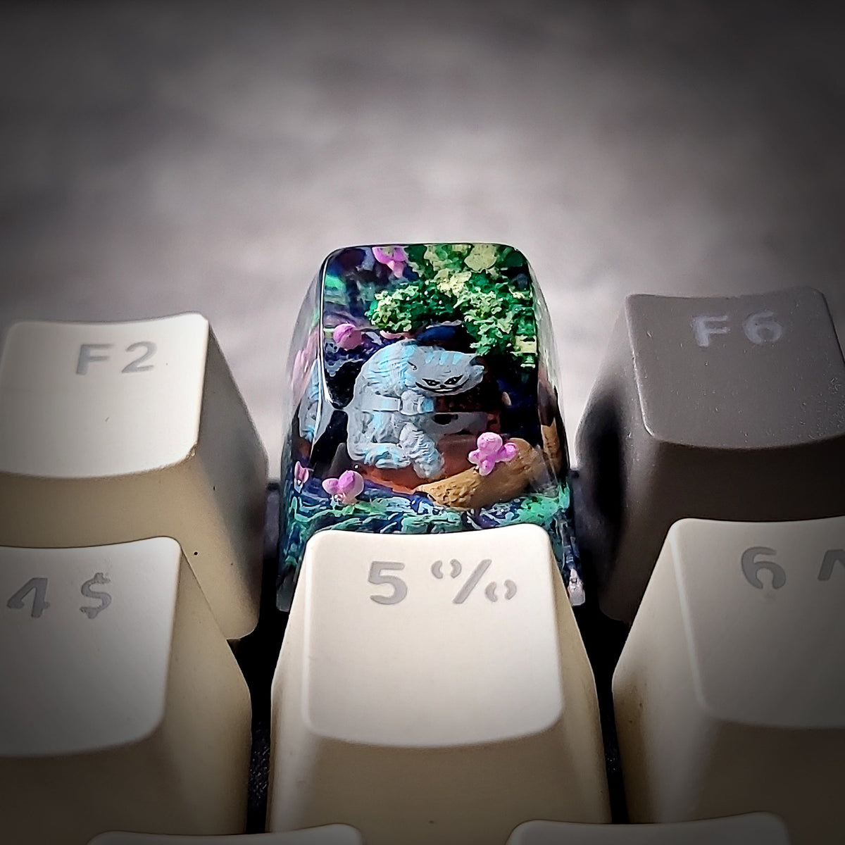 Cheshire Cat Keycap - handmade resin keycap side view
