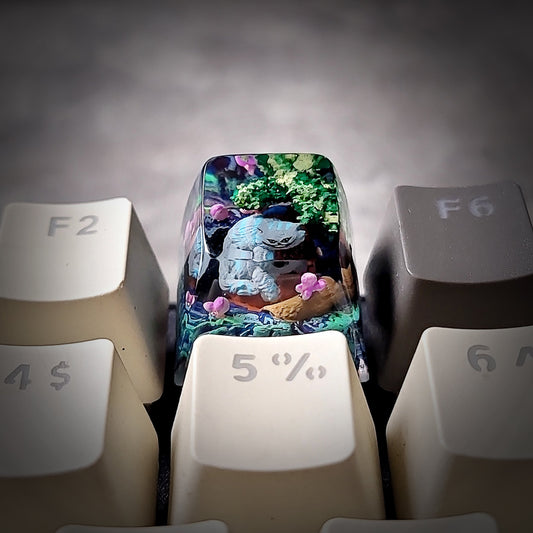 Cheshire Cat Keycap - handmade resin keycap side view