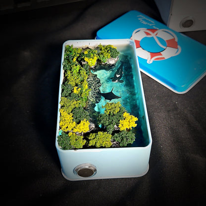 Whale & Manta Ray Tin Light Box - handmade resin light box