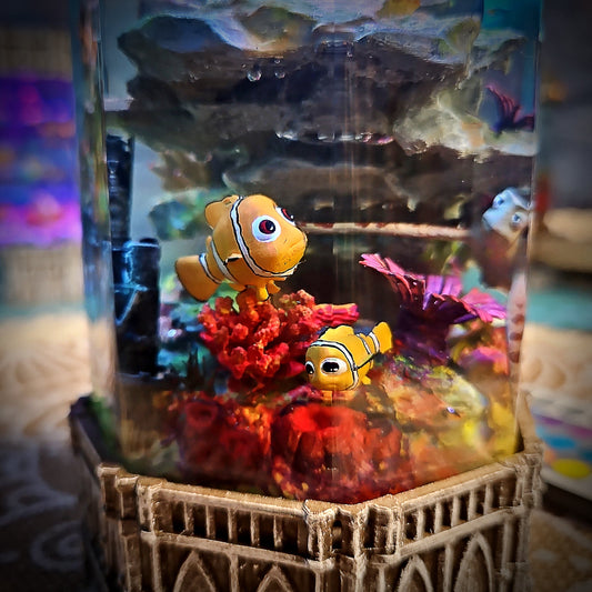 Coral and Nemo Octagon Resin Lamp - handmade resin lamp