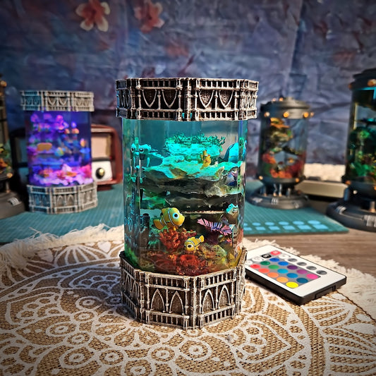 Coral and Nemo Octagon Resin Lamp - handmade resin lamp