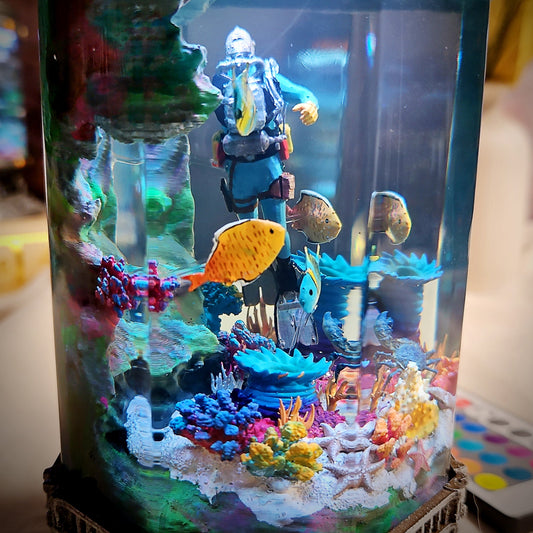 Octagon Diver Resin Lamp - handmade resin lamp