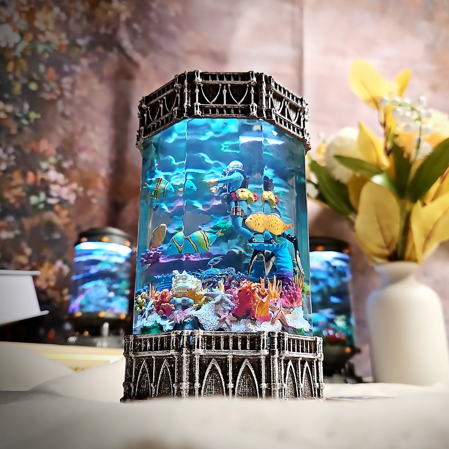Octagon Diver Resin Lamp - handmade resin lamp