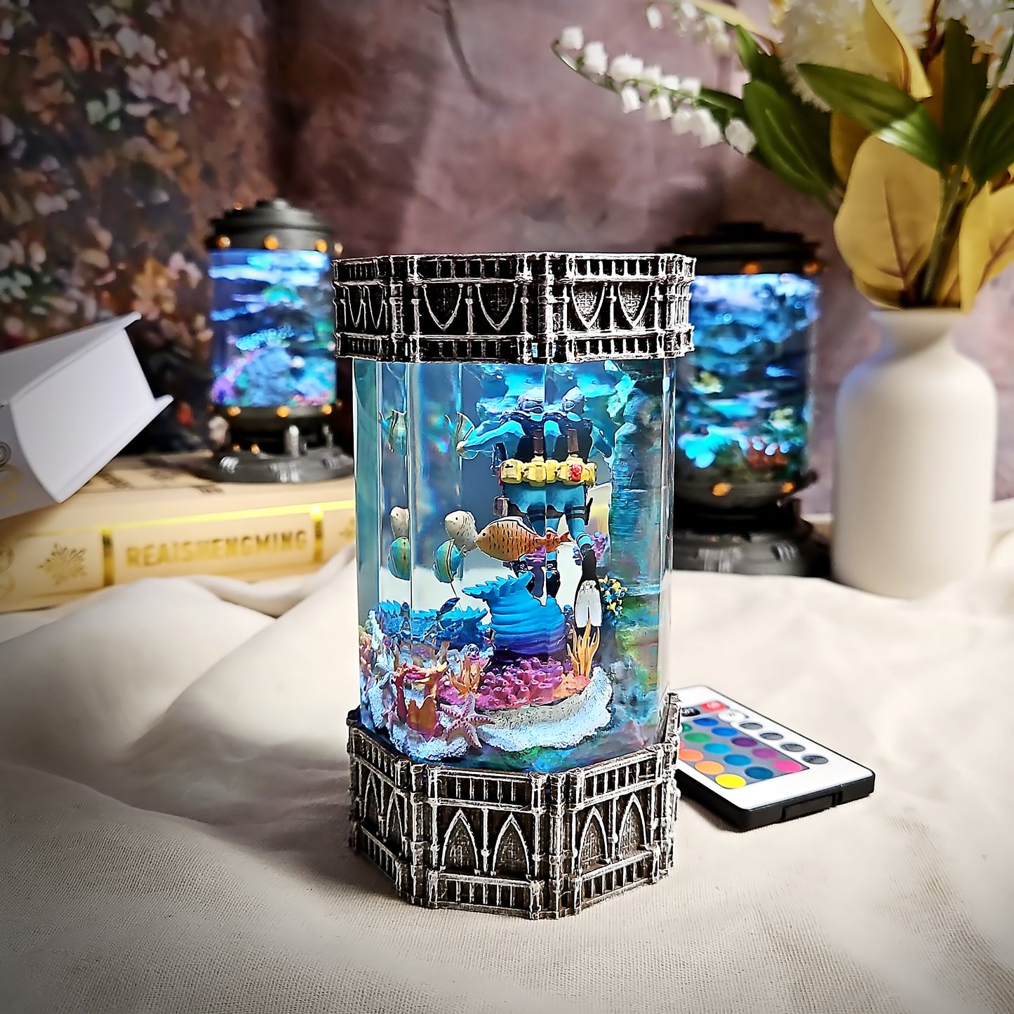 Octagon Diver Resin Lamp - handmade resin lamp