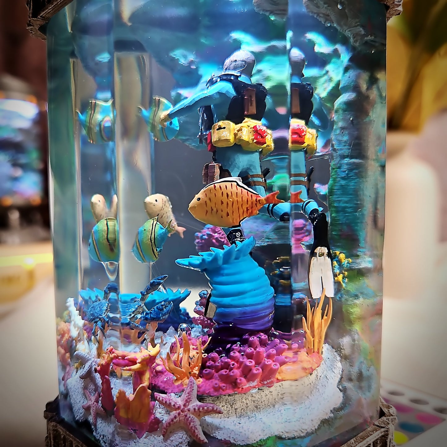 Octagon Diver Resin Lamp - handmade resin lamp