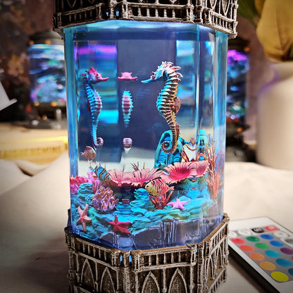 Hippocampus Octagon Resin Lamp - handmade resin lamp
