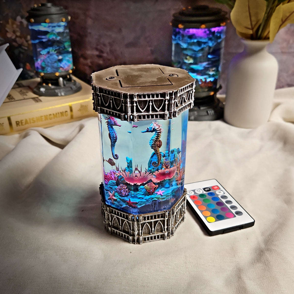 Hippocampus Octagon Resin Lamp - handmade resin lamp