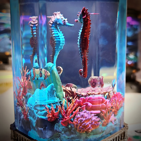 Hippocampus Octagon Resin Lamp - handmade resin lamp