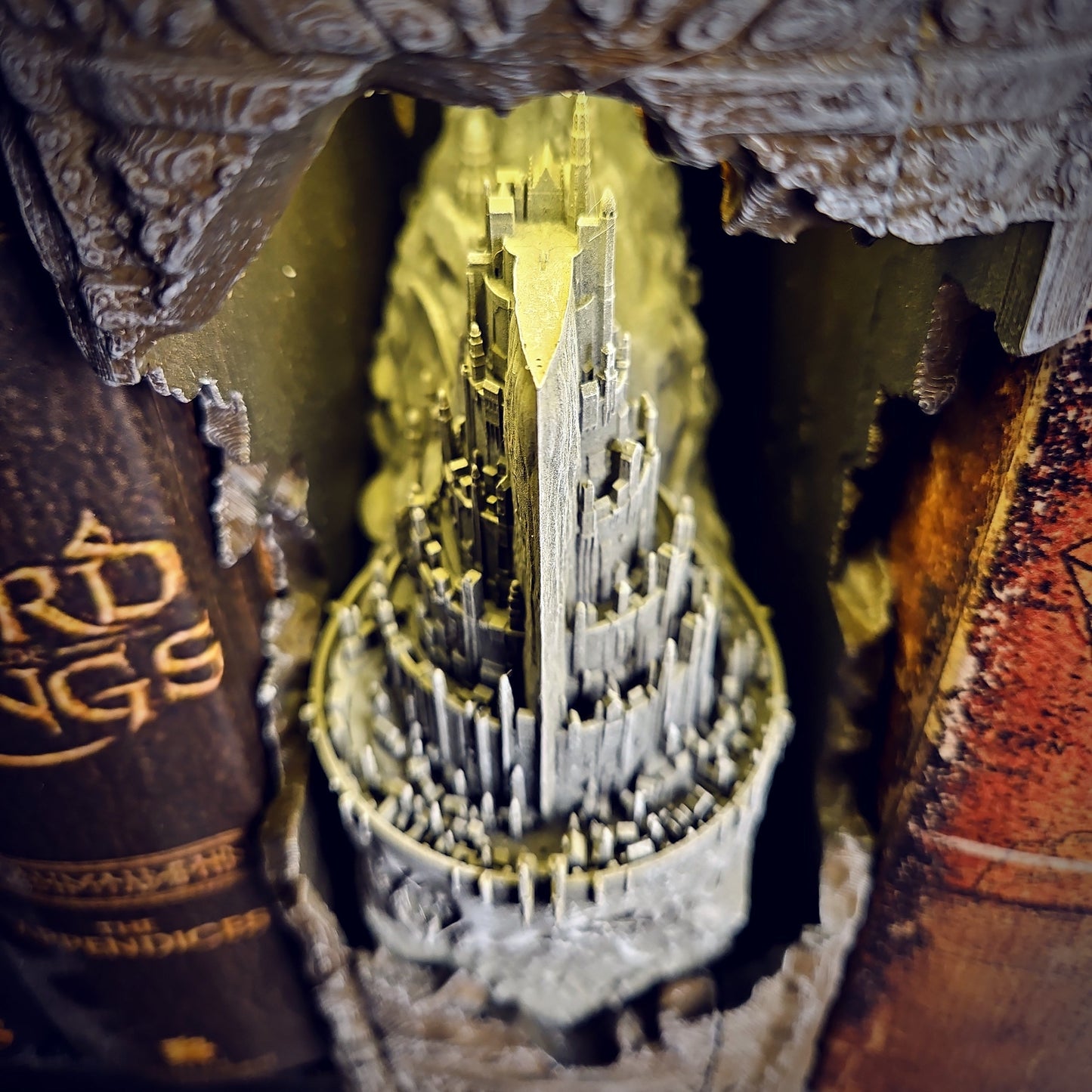 Minas Tirith Book Nook - handmade resin lamp
