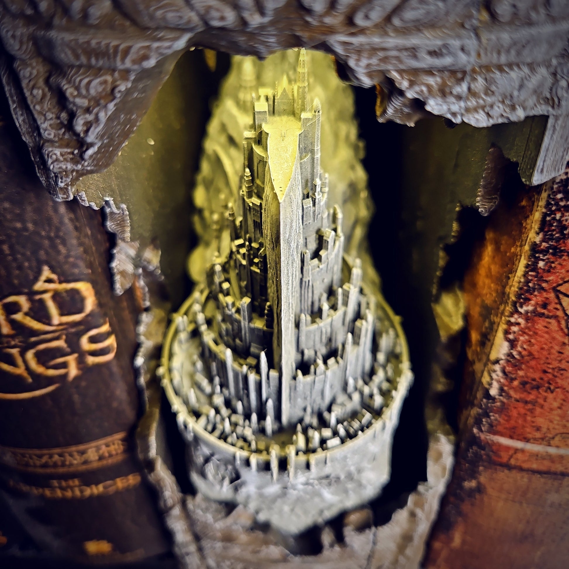 Minas Tirith Book Nook - handmade resin lamp