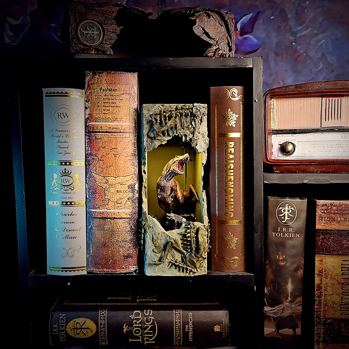 Jurassic Park Book Nook - handmade resin lamp
