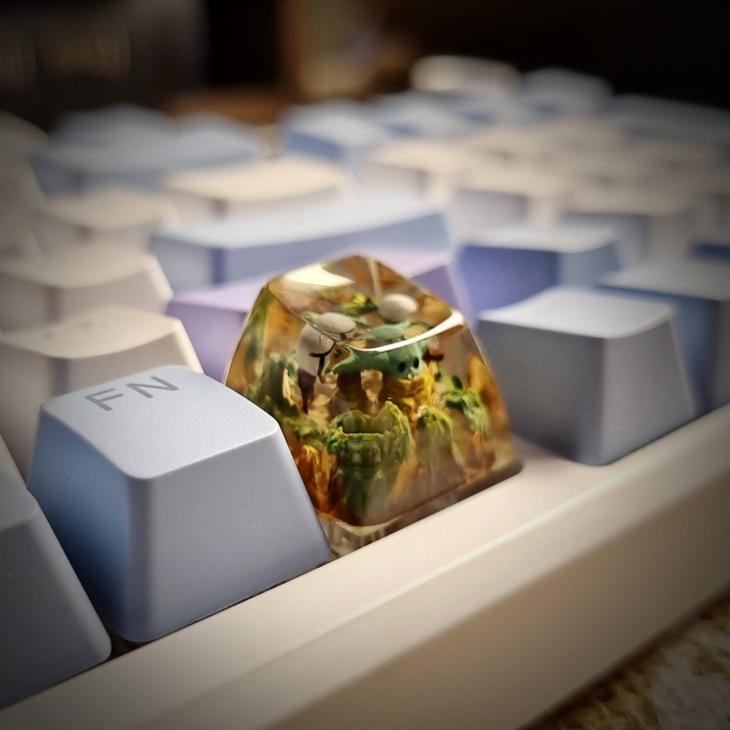 Baby Yoda (Grogu) Keycap - handmade resin keycap side view