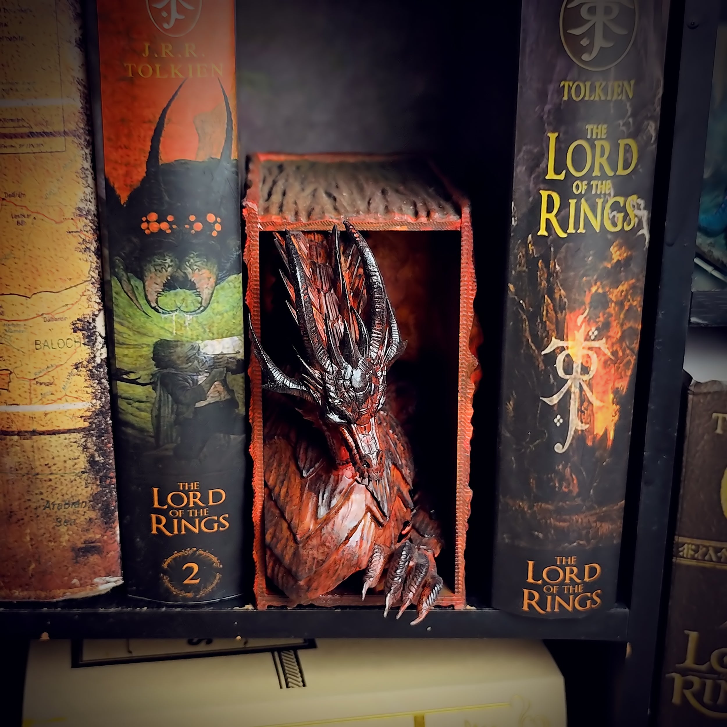 Dragon Book Nook Fire - handmade resin book nook