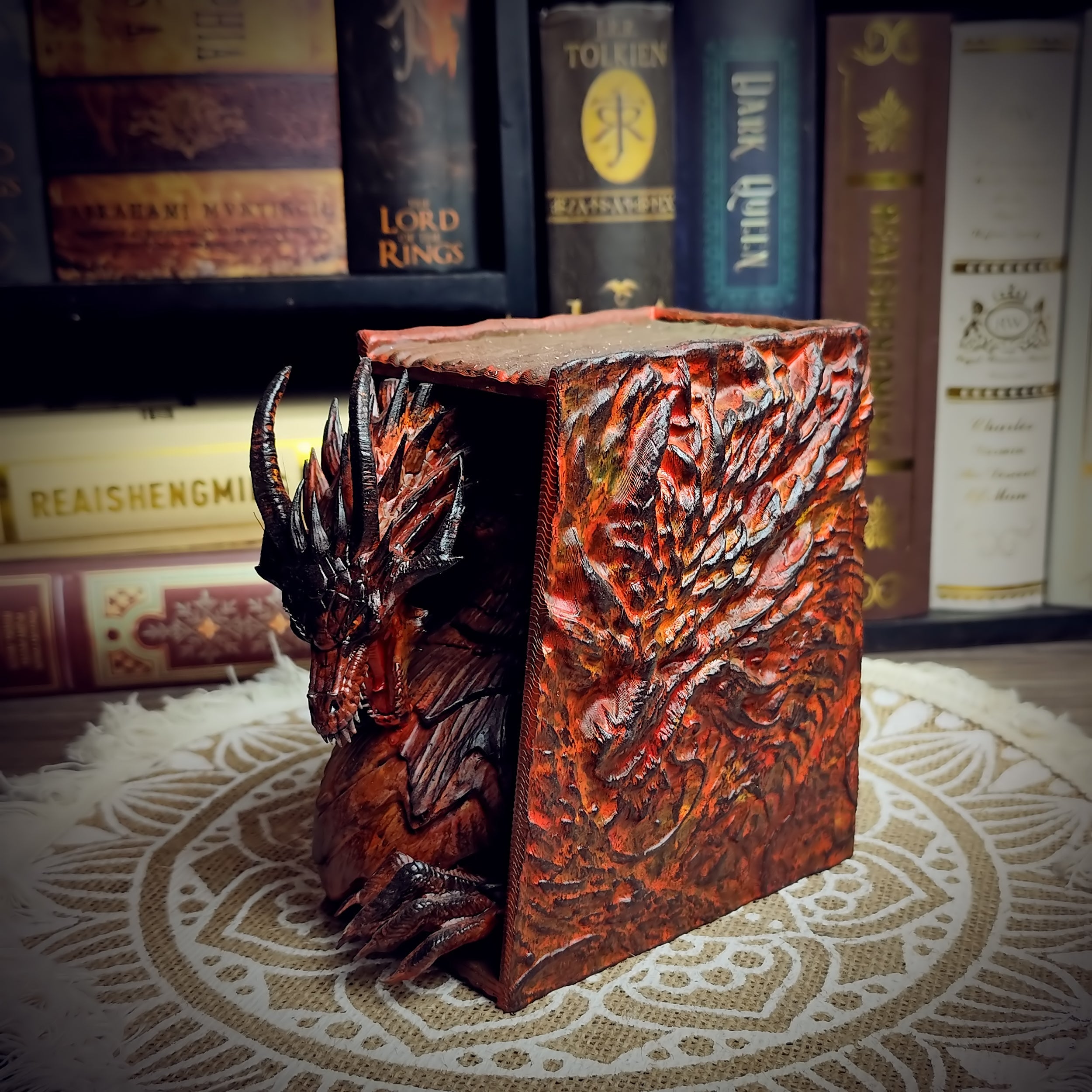 Dragon Book Nook Fire - handmade resin book nook